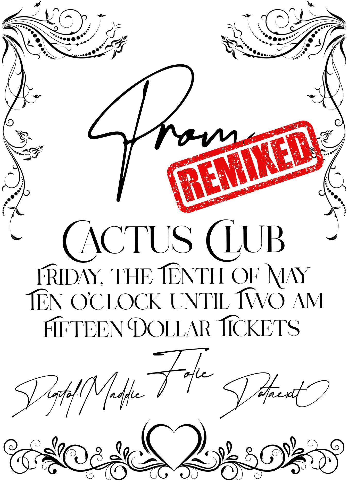 Flyer for Cactus Club Prom event